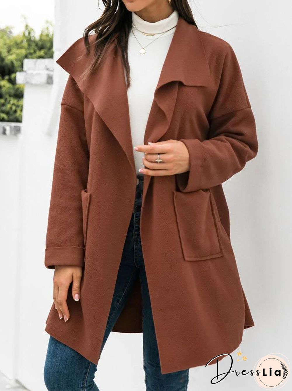 Waterfall Collar Pure Color Coat
