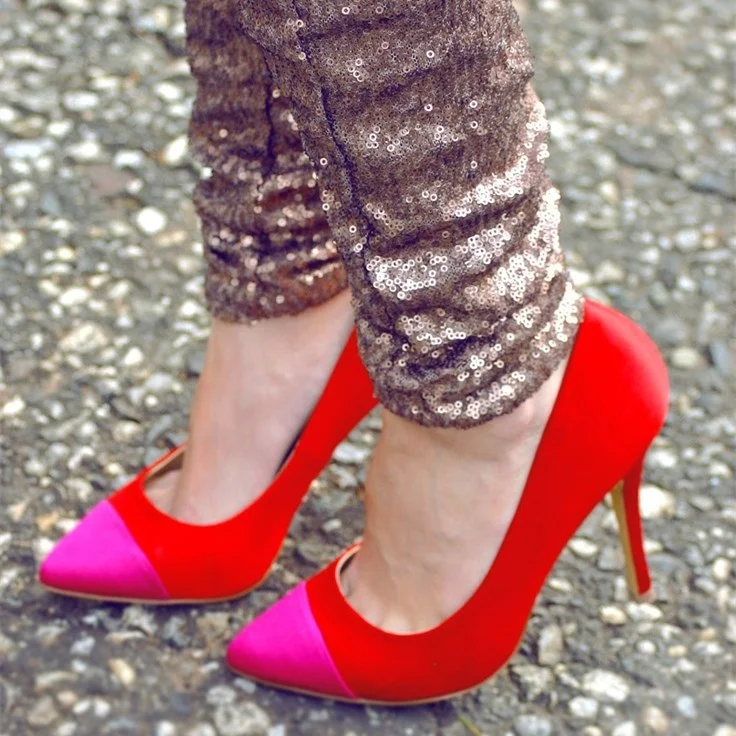 Red Stiletto Heels with Pink Pointed Toe Pumps for Ladies Vdcoo