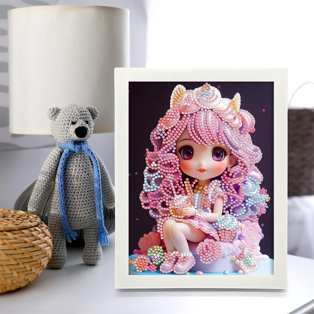 Diamond Painting - Partial Crystal Rhinestone Drill - Cartoon Girl(Canvas|15*20cm)【with Plastic Frame】