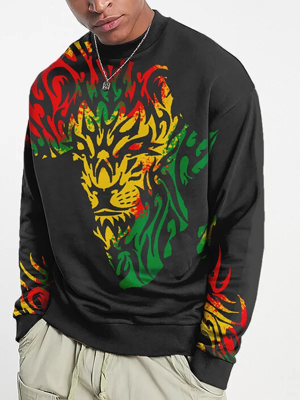 Men's Juneteenth Day Multicolor Lion Graphic Print Sweatshirt