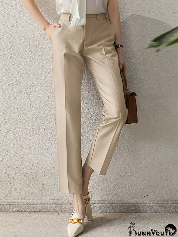 Solid Pocket Tailored Pants For Women