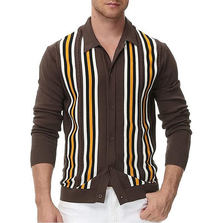 BrosWear Men'S Striped Jacquard Polo Shirt