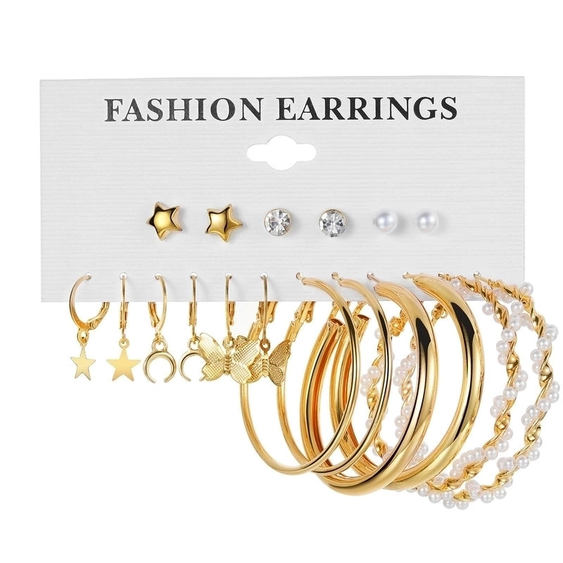Retro Round Alloy Plating Artificial Pearls Women’s Earrings Ear Studs 6-piece Set