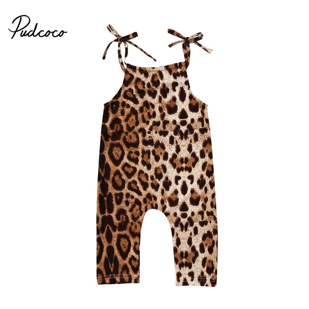 2018 Brand New Lovely Girl Summer Rompers Playsuit Clothes Outfits One-Piece Sleeveless Leopard Jumpsuit Sunsuit Belt Clothes