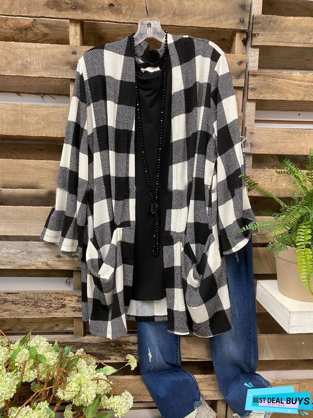 Black Cotton-Blend Long Sleeve Cardigan