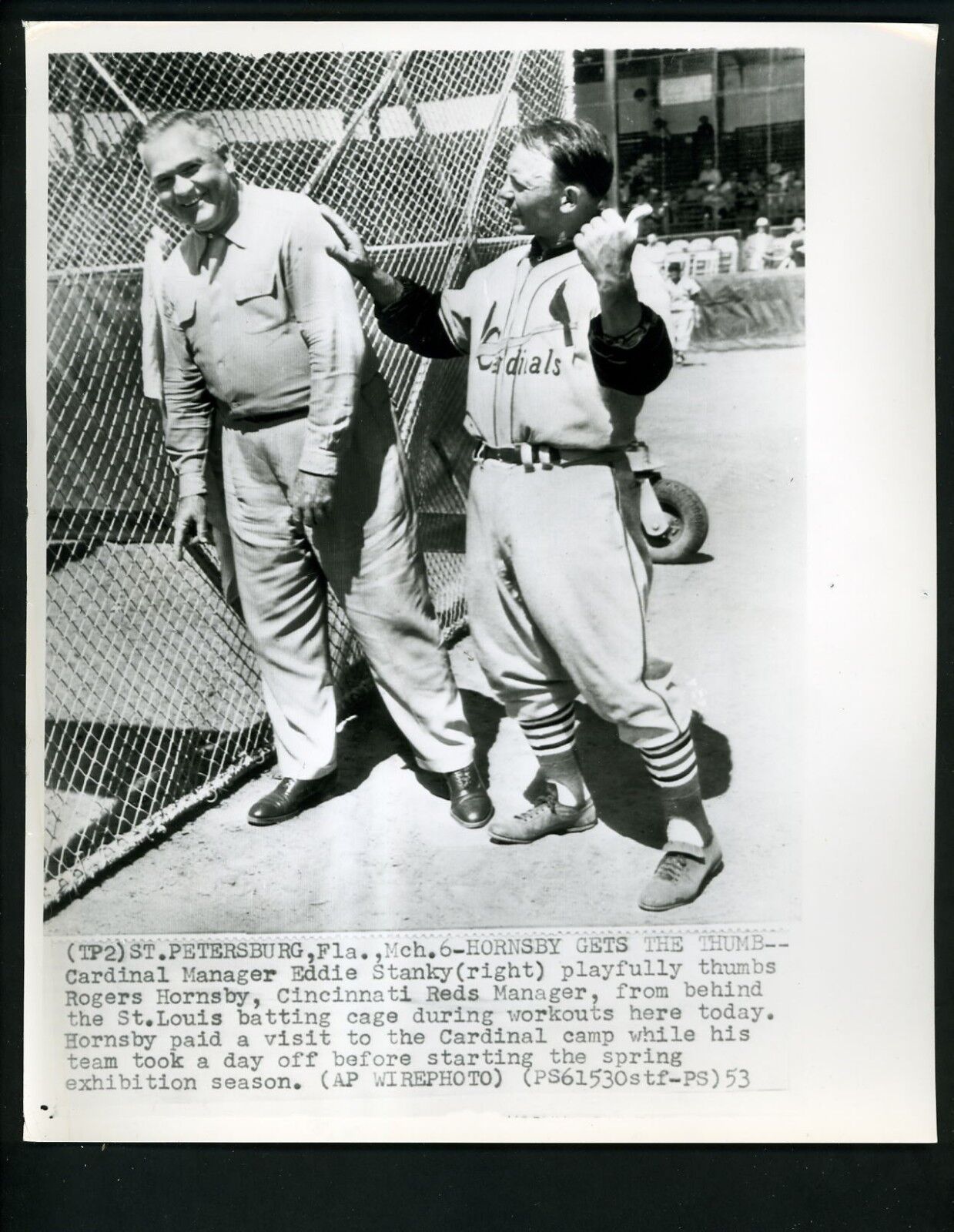 Rogers Hornsby & Eddie Stanky 1953 Press Photo Poster painting Cincinnati Reds Cardinals