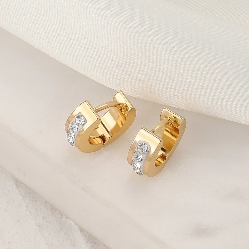 1 Pair Elegant Minimalist Geometric 304 Stainless Steel Zircon 18K Gold Plated Huggie Earrings