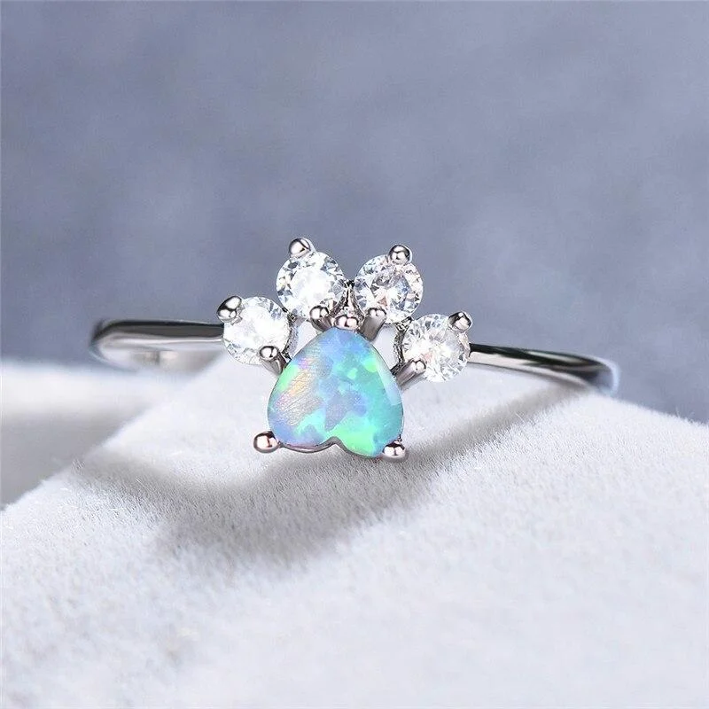 Opal Crystal Paw Ring