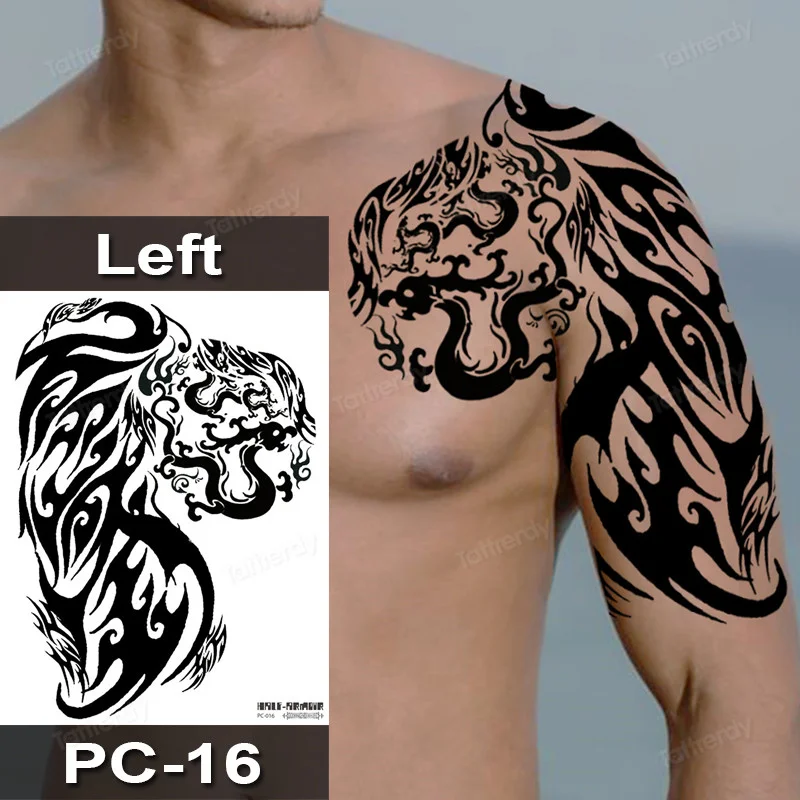 Sdrawing Fox Totem Dragon Waterproof Temporary Tattoos Body Art Arm Shoulder Chest Tattoo Sticker Black Tatouage Men Adult Large