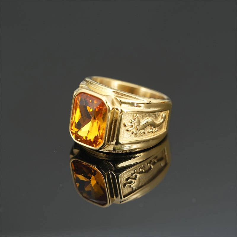 Minimalist Shiny Dragon Titanium Steel Inlay Gem Unisex Rings