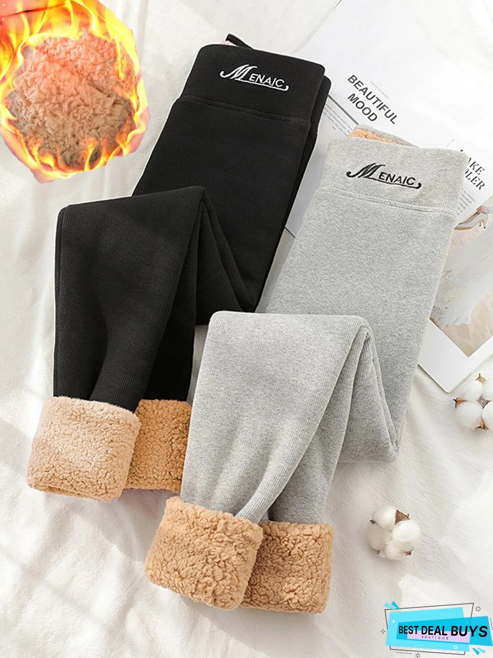 Casual Text Letters Fluff/Granular Fleece Fabric Leggings