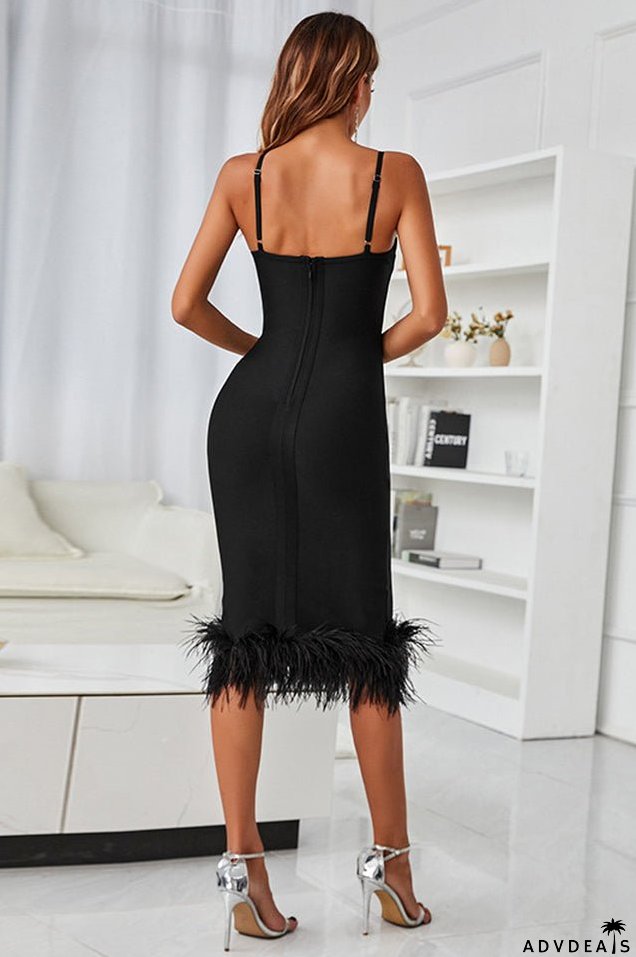 Cayia Feather Stylish Midi Bandage Dress