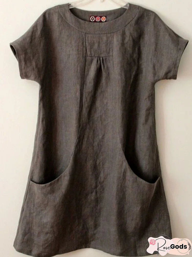 Women Linen Tunic Sewing Pattern Simple Shift Pockets Cotton-Blend Short Sleeve Shirt