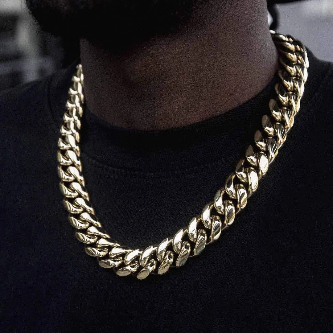 18MM Heavy Miami Cuban Link Chain Necklace Mens Gold Plated Jewelry-VESSFUL