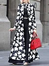 Fashion Animal Printed Buttoned Long Sleeves Round-Neck Coat