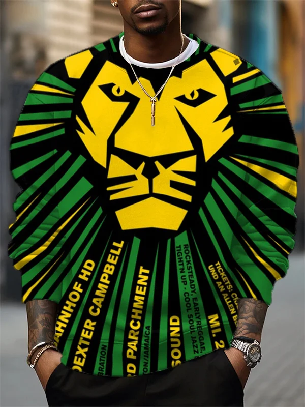 Men's Cartoon Cheetah Striped Art Print Casual Sweatshirt