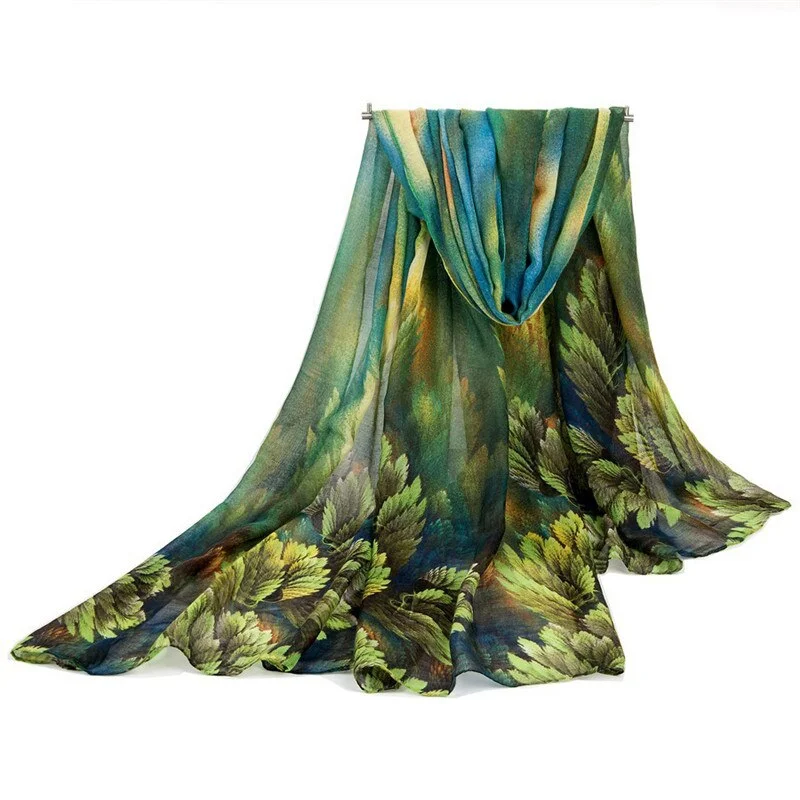 CUHAKCI Women's Summer Orange Green Sunscreen Cape Print Scarf Thin Polyester Scarves Spring and Autumn Accessories Shawl