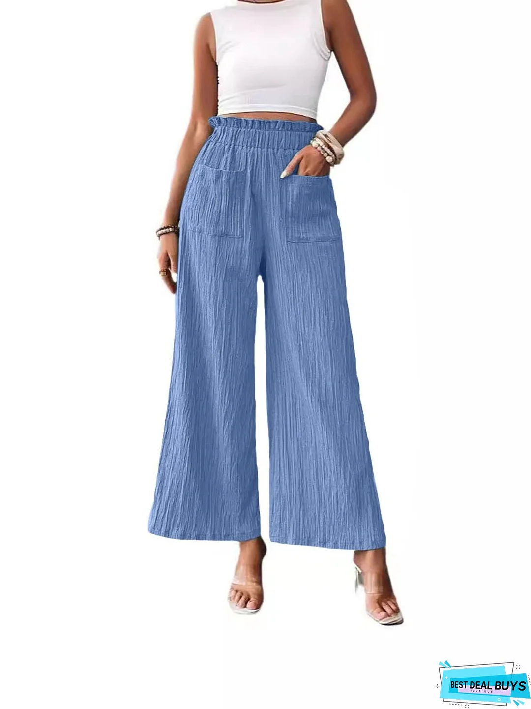 Pocketed Elastic Waist Wide Leg Pants