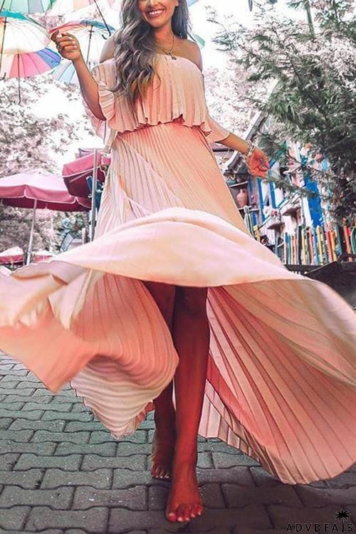 Off Shoulder Pleated Maxi Dress