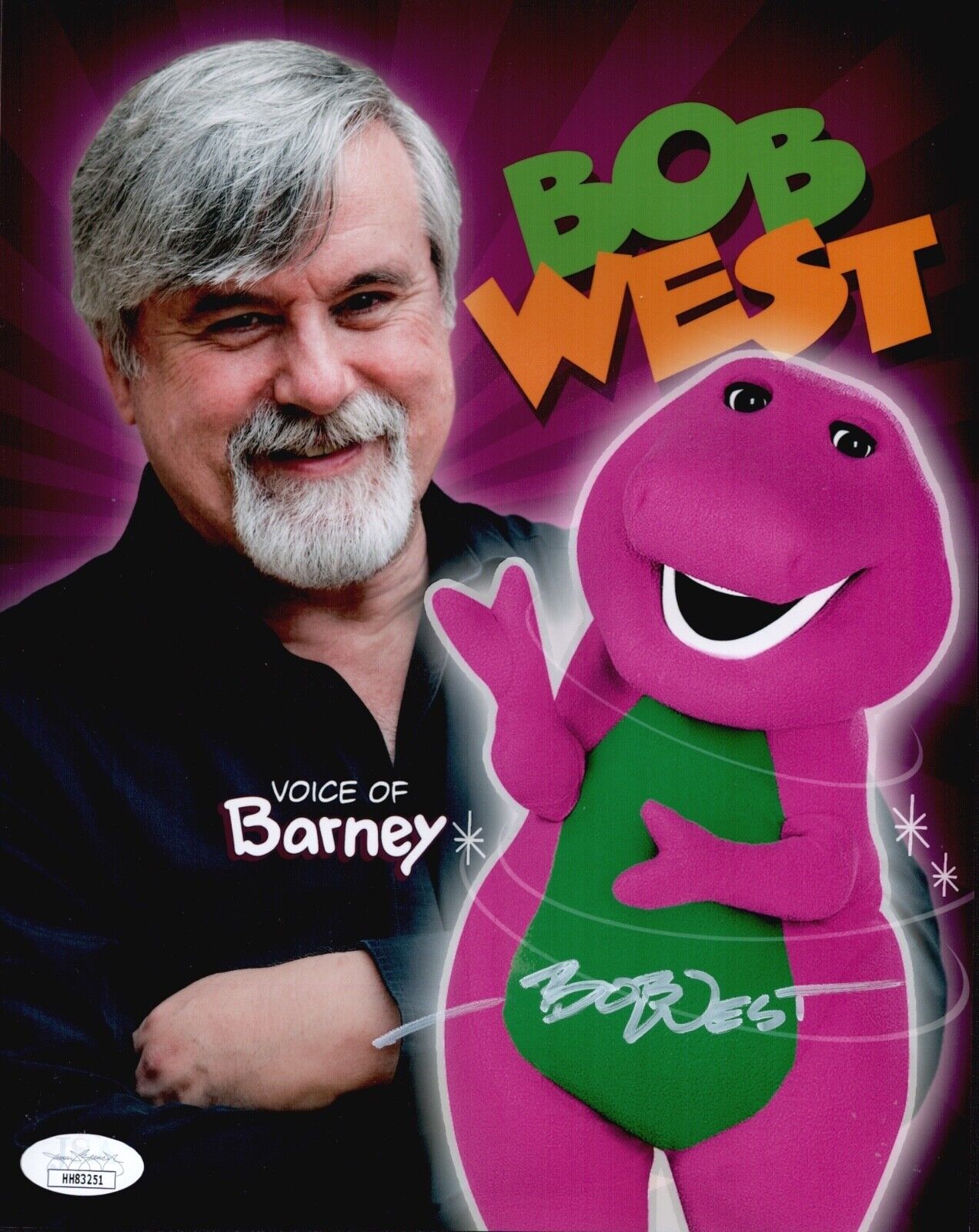 BOB WEST Signed BARNEY THE DINOSAUR 8x10 Photo Poster painting Autograph JSA COA Cert RARE