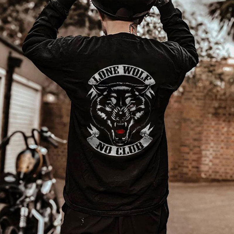 LONE WOLF NO CLUB Animal Graphic Casual Black Print Sweatshirt