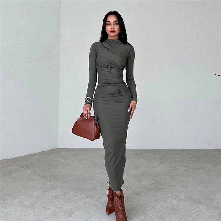 Slim Fit Long Sleeve Sheath Maxi Dress