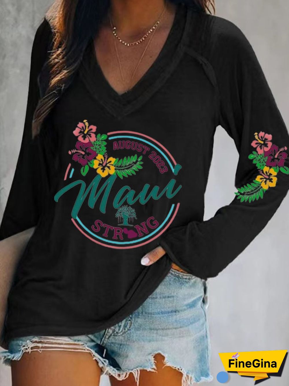 Women's Maui Strong Print Long Sleeves Casual T-Shirt