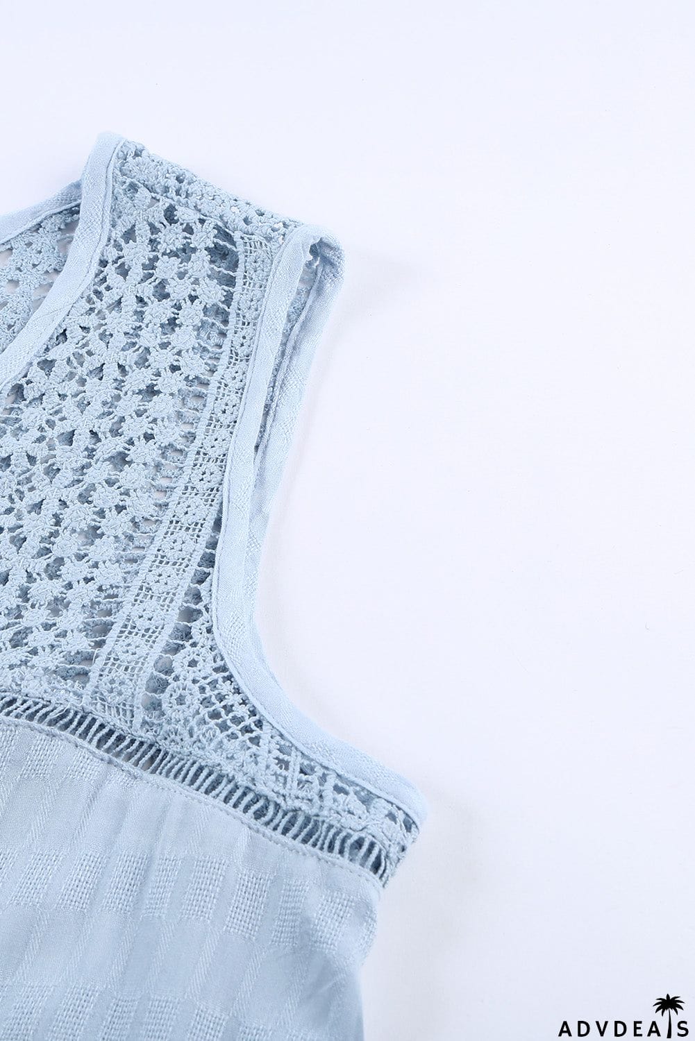 Chic Sky Blue Lace Tie Front Button V Neck Tank Top