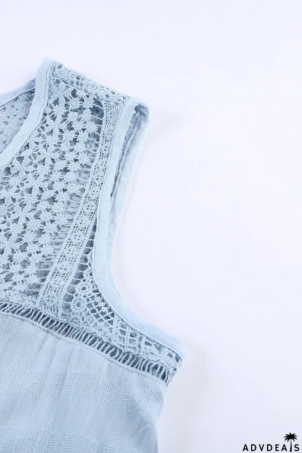 Chic Sky Blue Lace Tie Front Button V Neck Tank Top