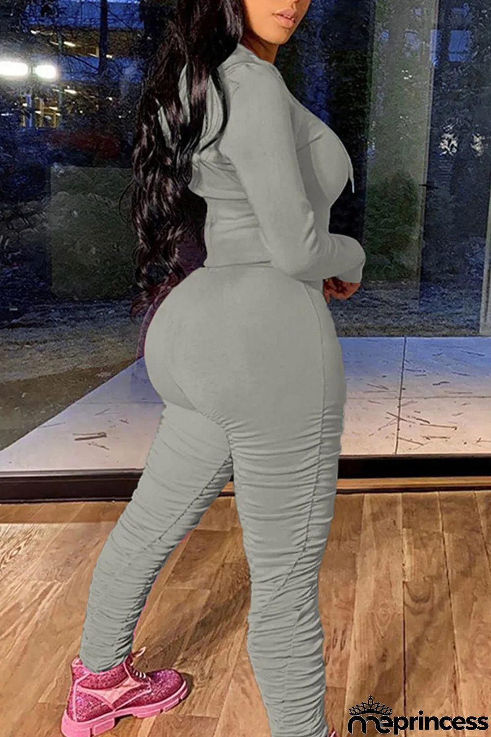 Green Fashion Solid Fold Hooded Collar Long Sleeve Two Pieces