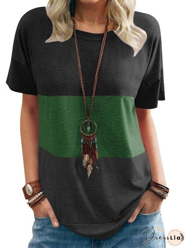 Round Neck Loose Bat Pocket Three-color T-shirt for Women