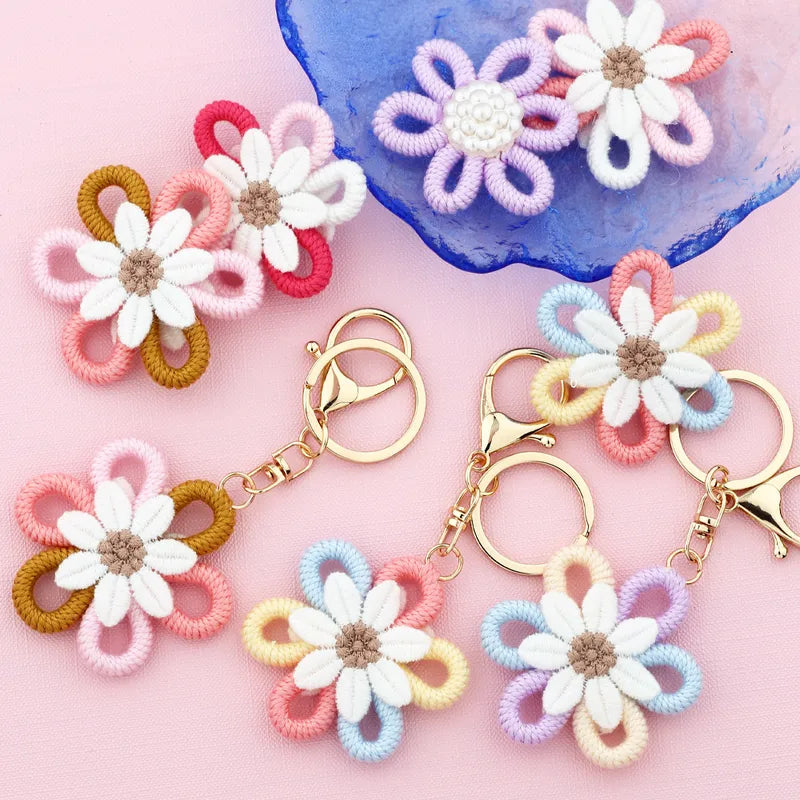 Cute Sweet Flower Yarn Metal Unisex Bag Pendant Keychain