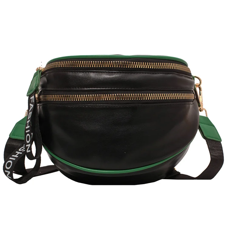 Women Crossbody Bags Large Leather Hit Color Saddle Handbag (Black+Green)