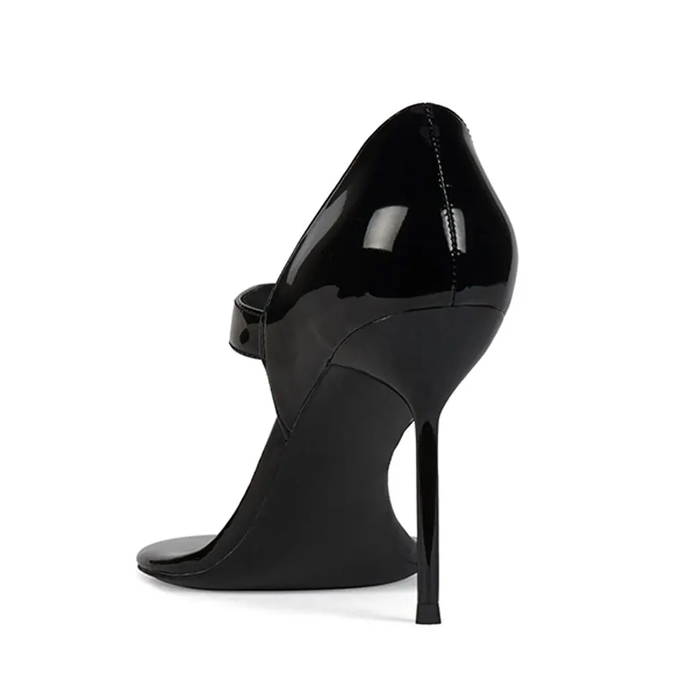 Open Round Toe Stiletto Heel Flip Flops Black Sandals for Women