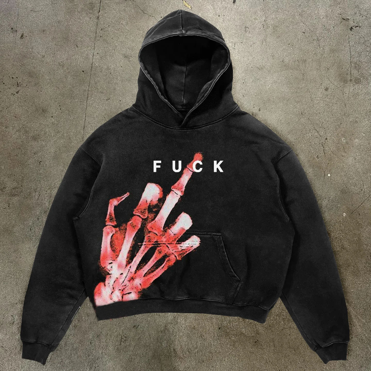 Relaxed Vintage Gesture & Letters F**king Graphic Casual Street Washed Hoodie