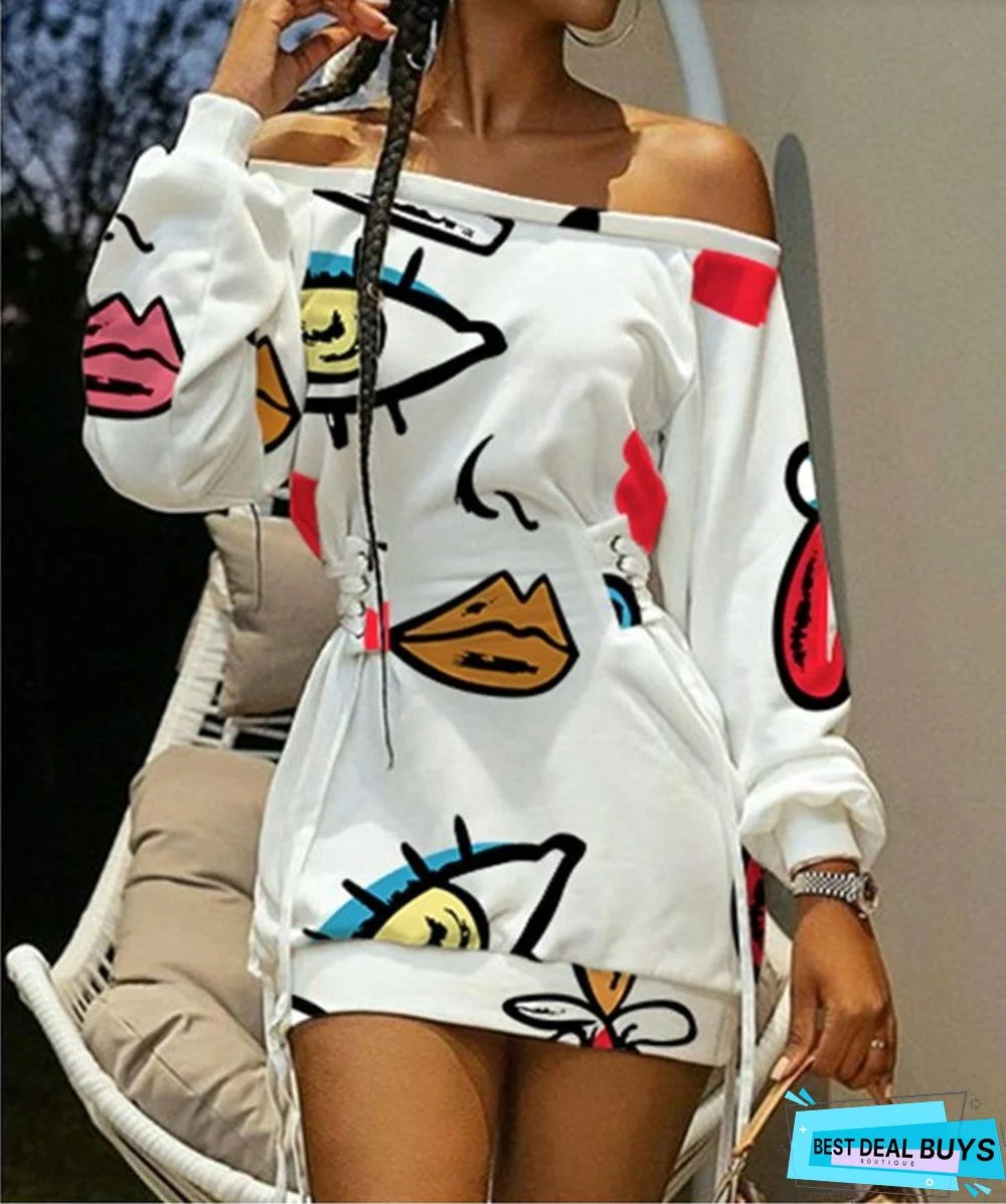 Round Neck Tie-Dye Printed Long Sleeve Loose Dress