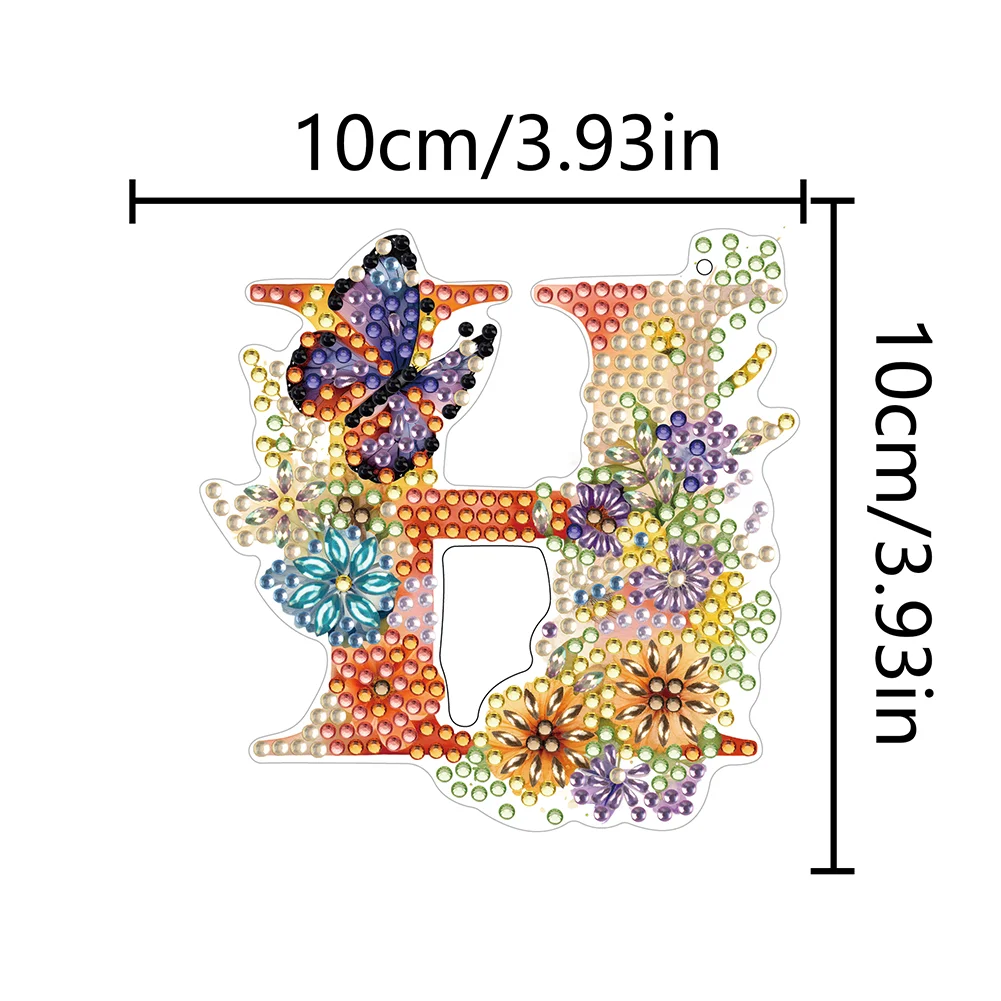 DIY H Diamond Art Key Rings Lettter Keychain Supplies Gift for Kids(Double Sided)