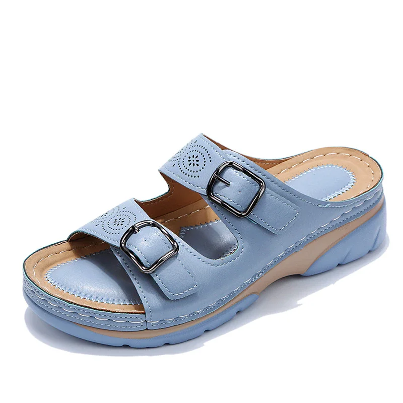 Qengg Closed Toe Shoes of Women 2022 Summer Comfort Double Buckle Wedge Ladies Sandals Size 43 Outdoor Platform Casual Slippers Women