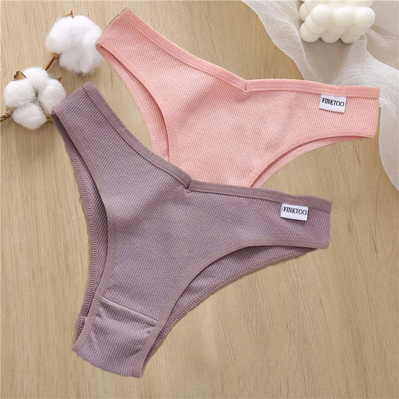 2PCS/Set Sexy Lingerie Cotton Panties Women Underwear Briefs Female Underpants Pantys Tangas Thong Panties Bikini Solid Color