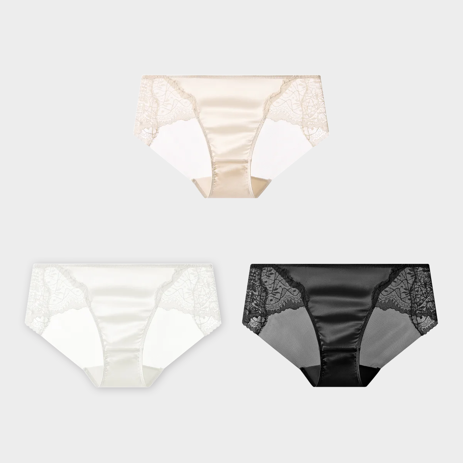 Silk Lace Panties Mid Waist Daily Essentials 3-Pack REAL SILK LIFE