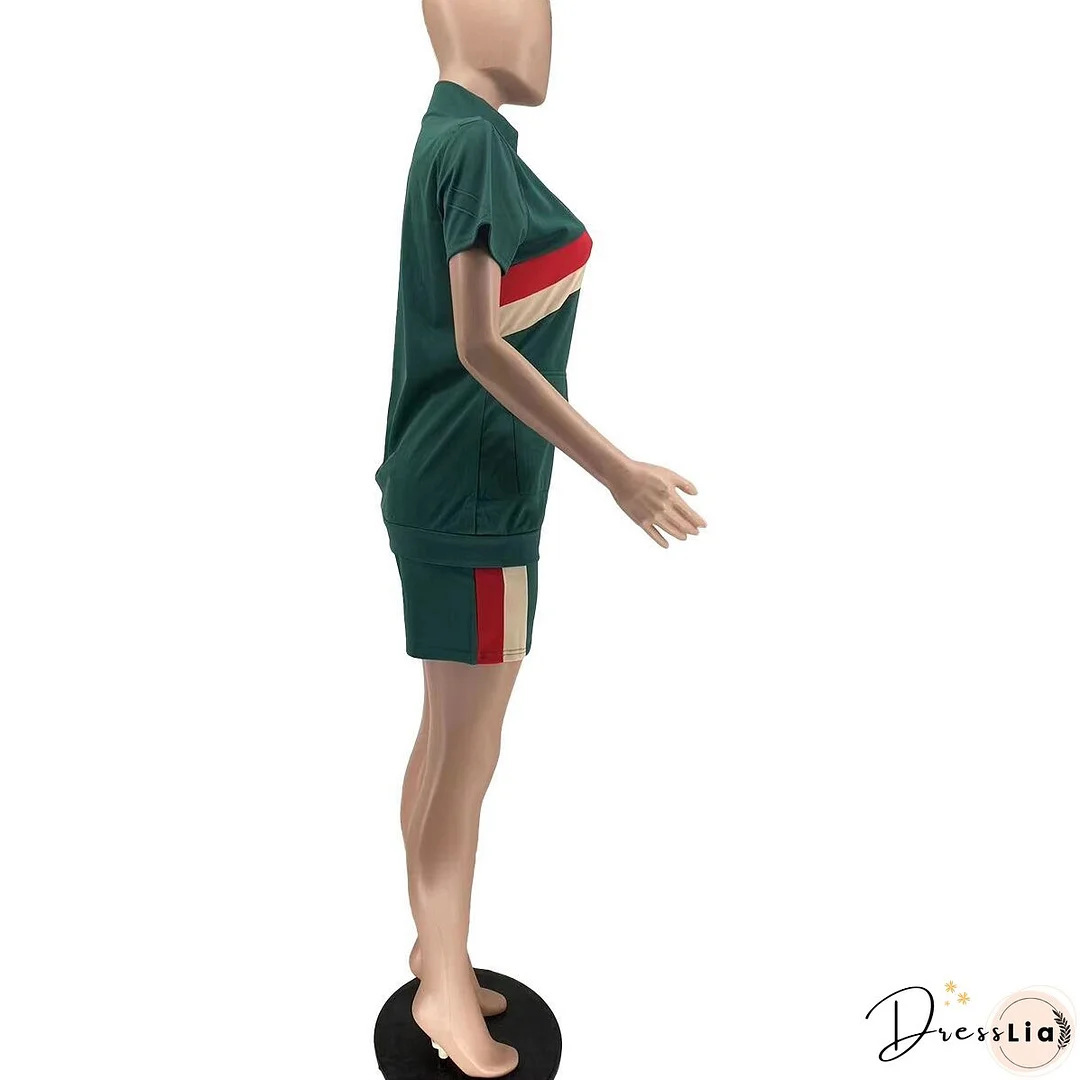 Women's Sports Casual Fashion Zip Pocket Top Shorts Two-Piece Set