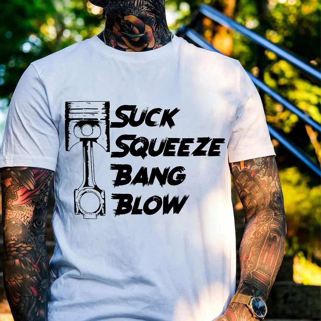 SUCK SQUEEZE BANG BLOW Piston Print Men's T-shirt