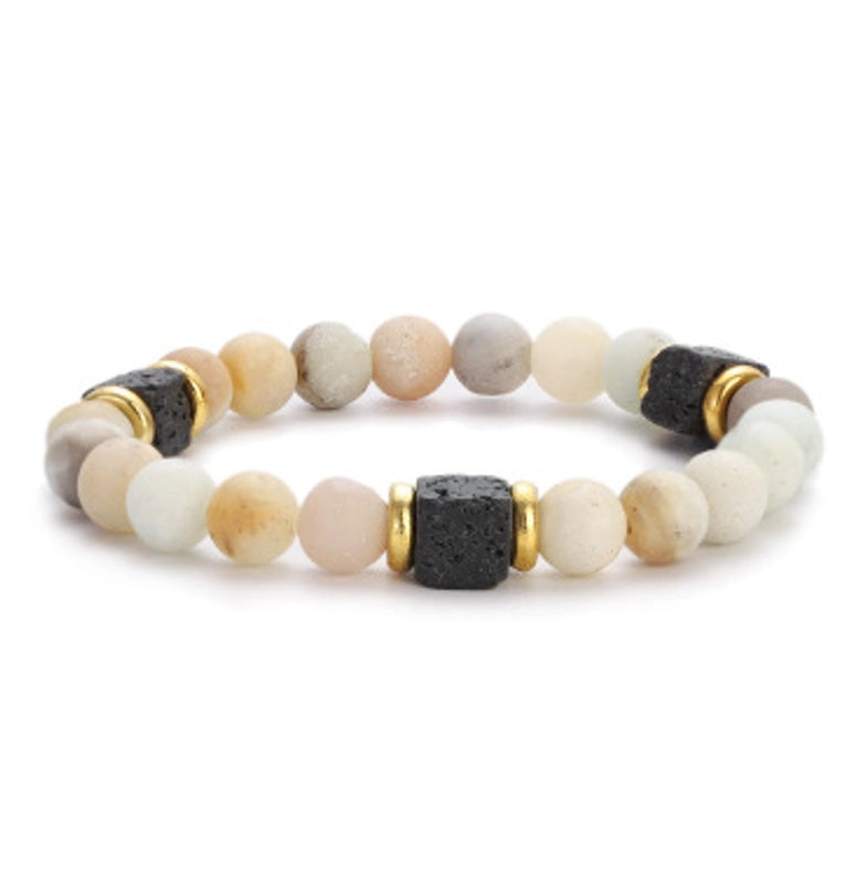 New Lava Cube Volcanic Stone Bracelet Men’s Colorful Marble Glass Beads Retro Bracelet