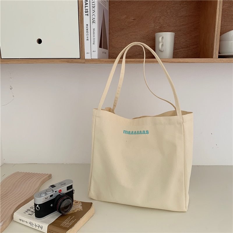 Women Shoulder Bag 2022 Canvas Tote Bag Girl Fashion Large Capacity Shopper Bag Solid Color Embroidered Letters Commuter Handbag