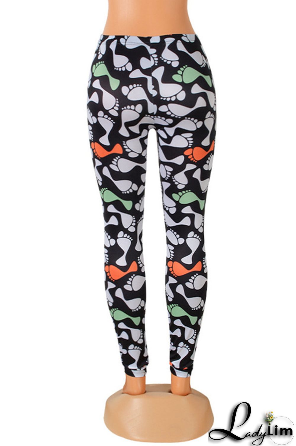 Yellow Fashion Casual Print Basic Skinny High Waist Pencil Trousers