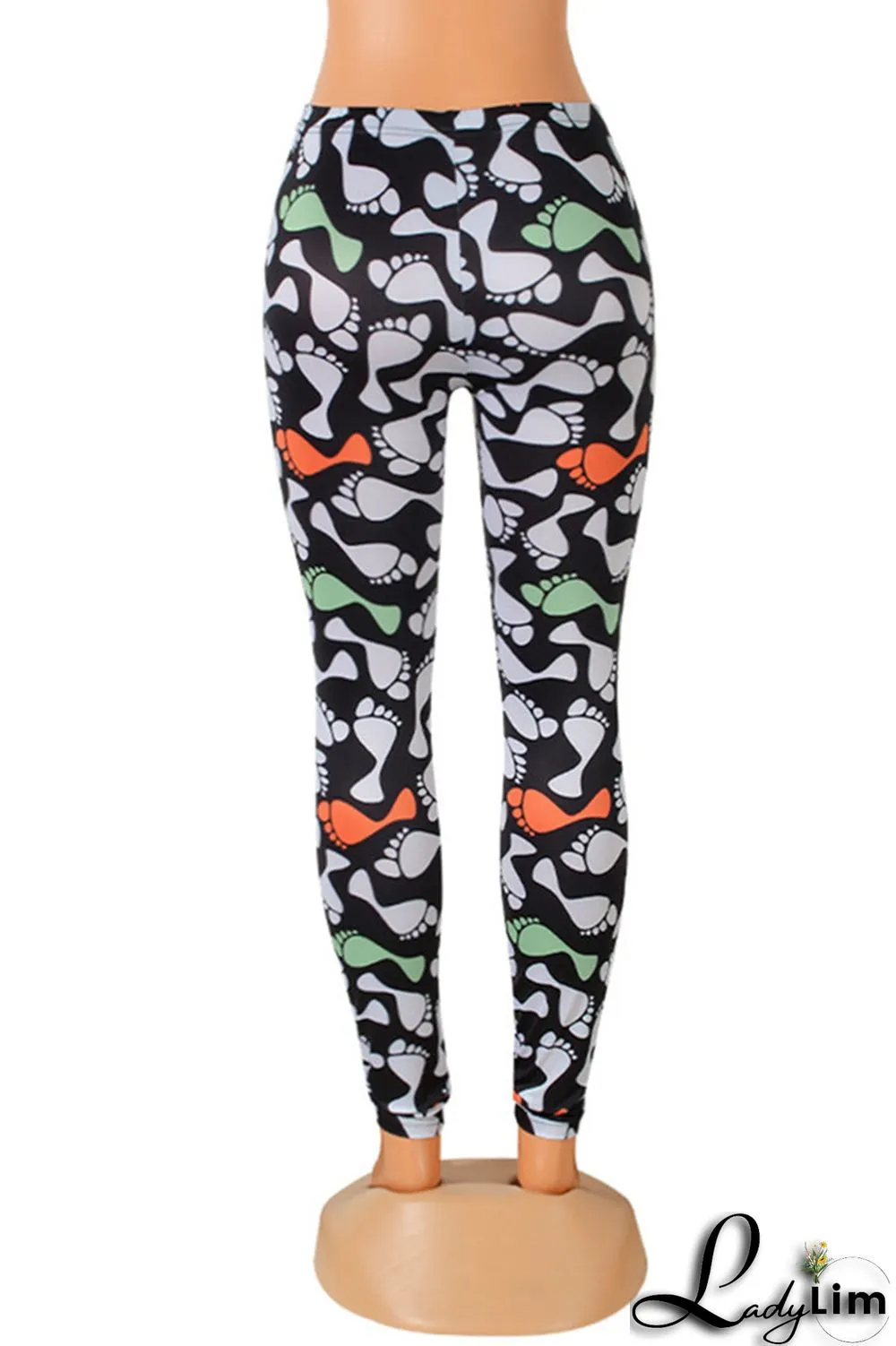 Yellow Fashion Casual Print Basic Skinny High Waist Pencil Trousers