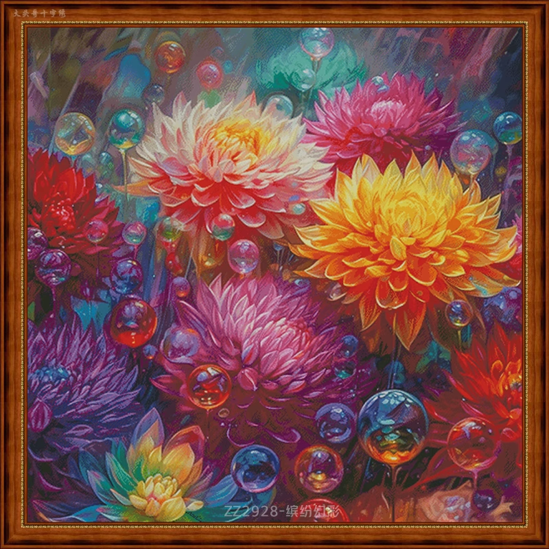 ZZ2928-Bubble flowers Colorful Illusion  Painting Fairy Cross Stitch