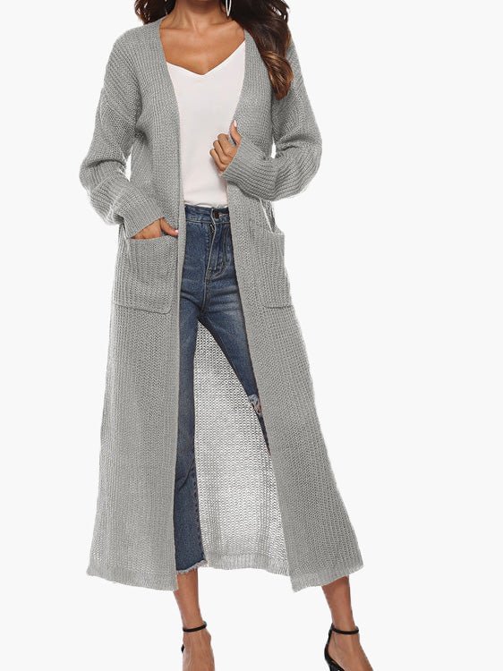 Women's Cardigans Solid Pocket Slit Long Sweater Cardigan MusePointer