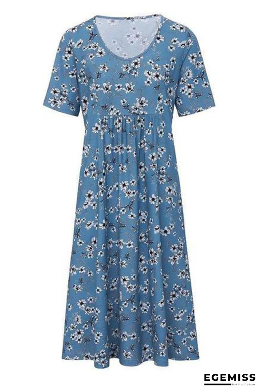 Casual Floral Print Paneled Pockets Short Sleeves Midi Dress | EGEMISS