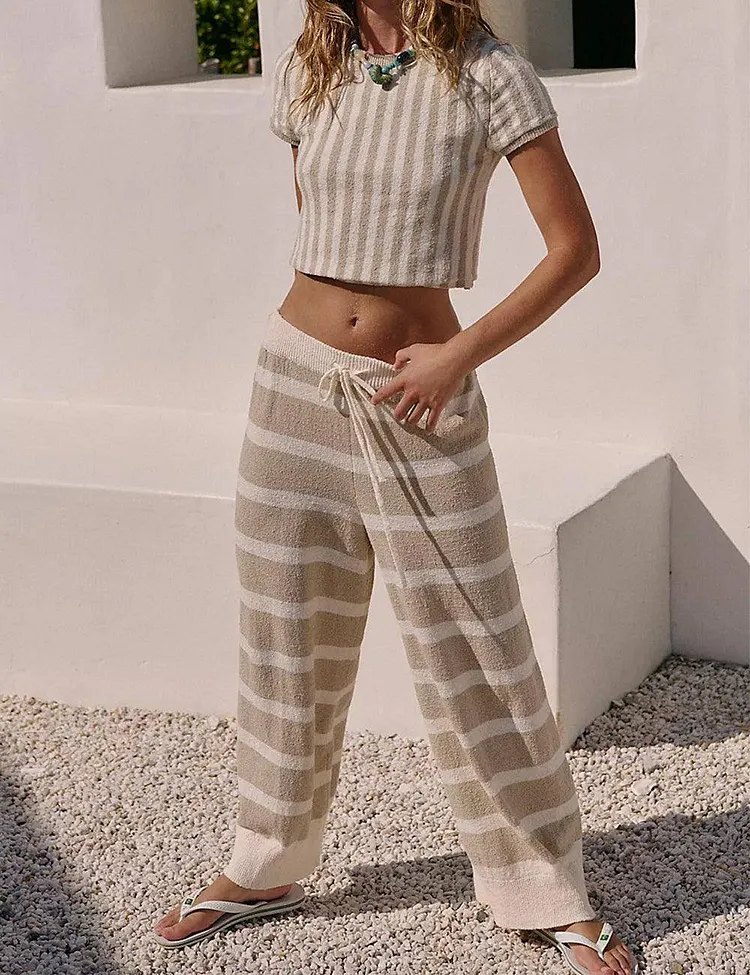 Ladies Striped Crop Top and Pants Sets SKST476